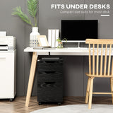 3 Drawer Office Storage Cabinet, Under Desk Cabinet with Wheels, Black Wood Grain