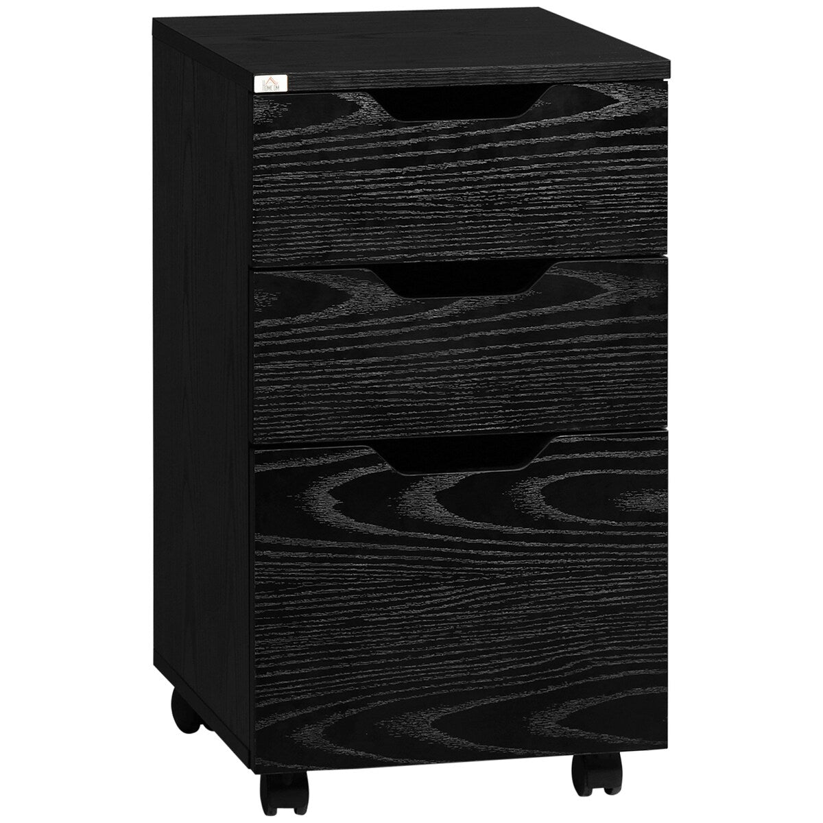 3 Drawer Office Storage Cabinet, Under Desk Cabinet with Wheels, Black Wood Grain