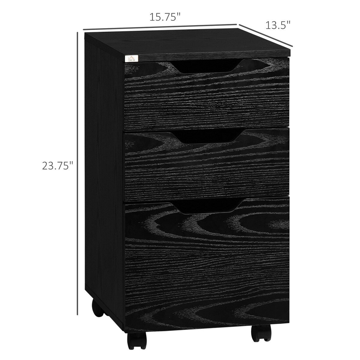 3 Drawer Office Storage Cabinet, Under Desk Cabinet with Wheels, Black Wood Grain