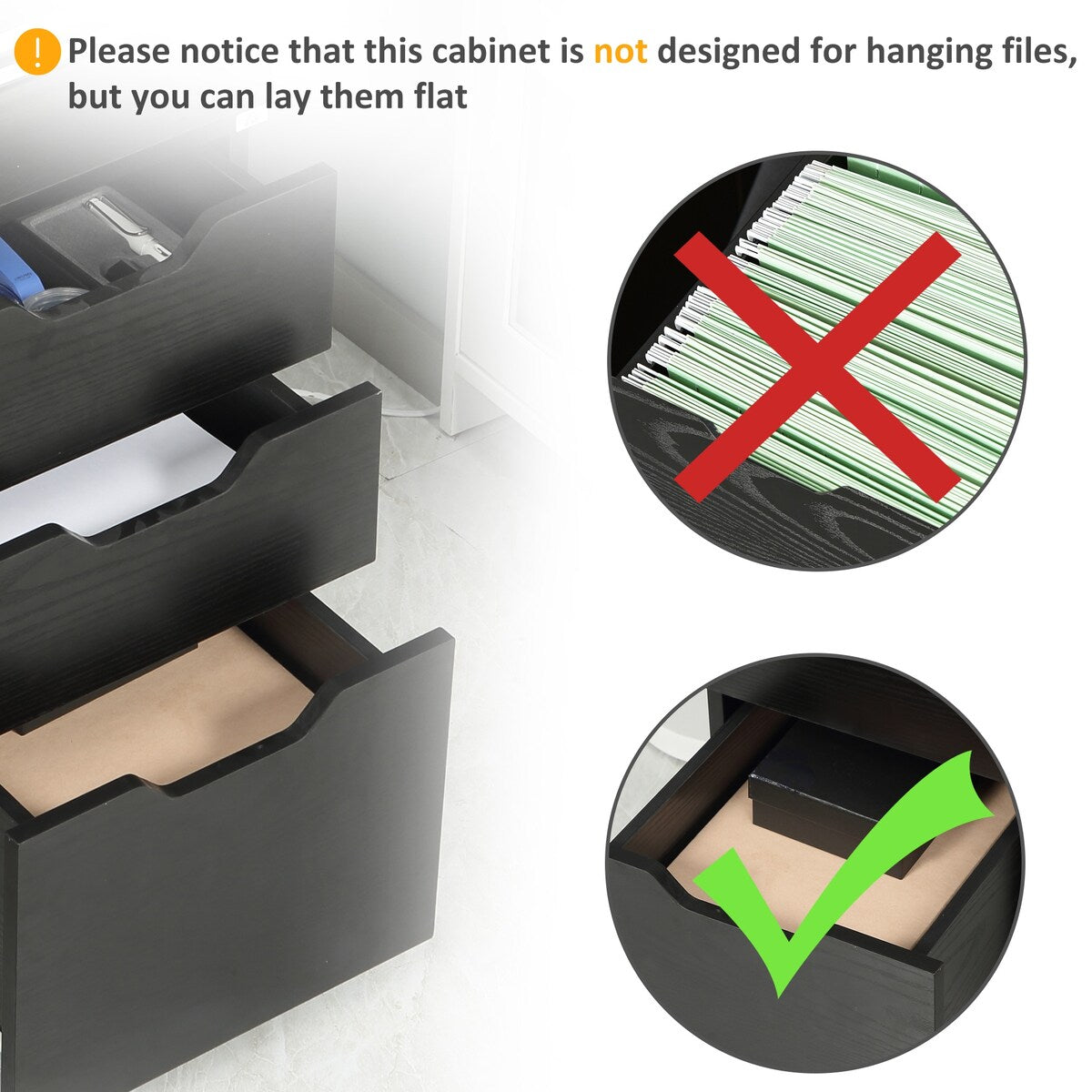 3 Drawer Office Storage Cabinet, Under Desk Cabinet with Wheels, Black Wood Grain