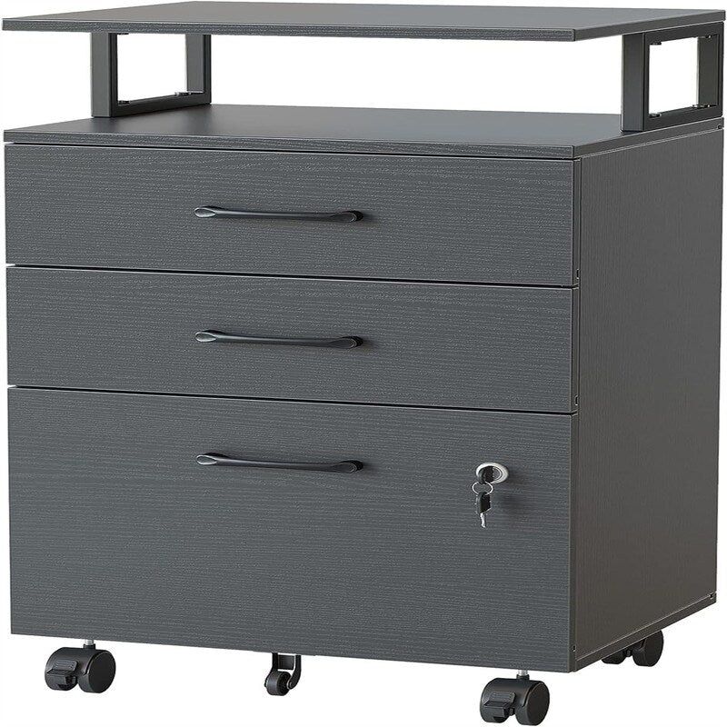 3-Drawer Rolling Filing Cabinet - 6.3"D x 30.12"W x 21.65"H