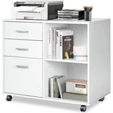 3-Drawer Wood Mobile Filing Cabinet with Open Storage Shelves