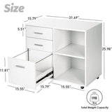 3-Drawer Wood Mobile Filing Cabinet with Open Storage Shelves
