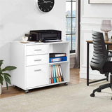 3-Drawer Wood Mobile Filing Cabinet with Open Storage Shelves