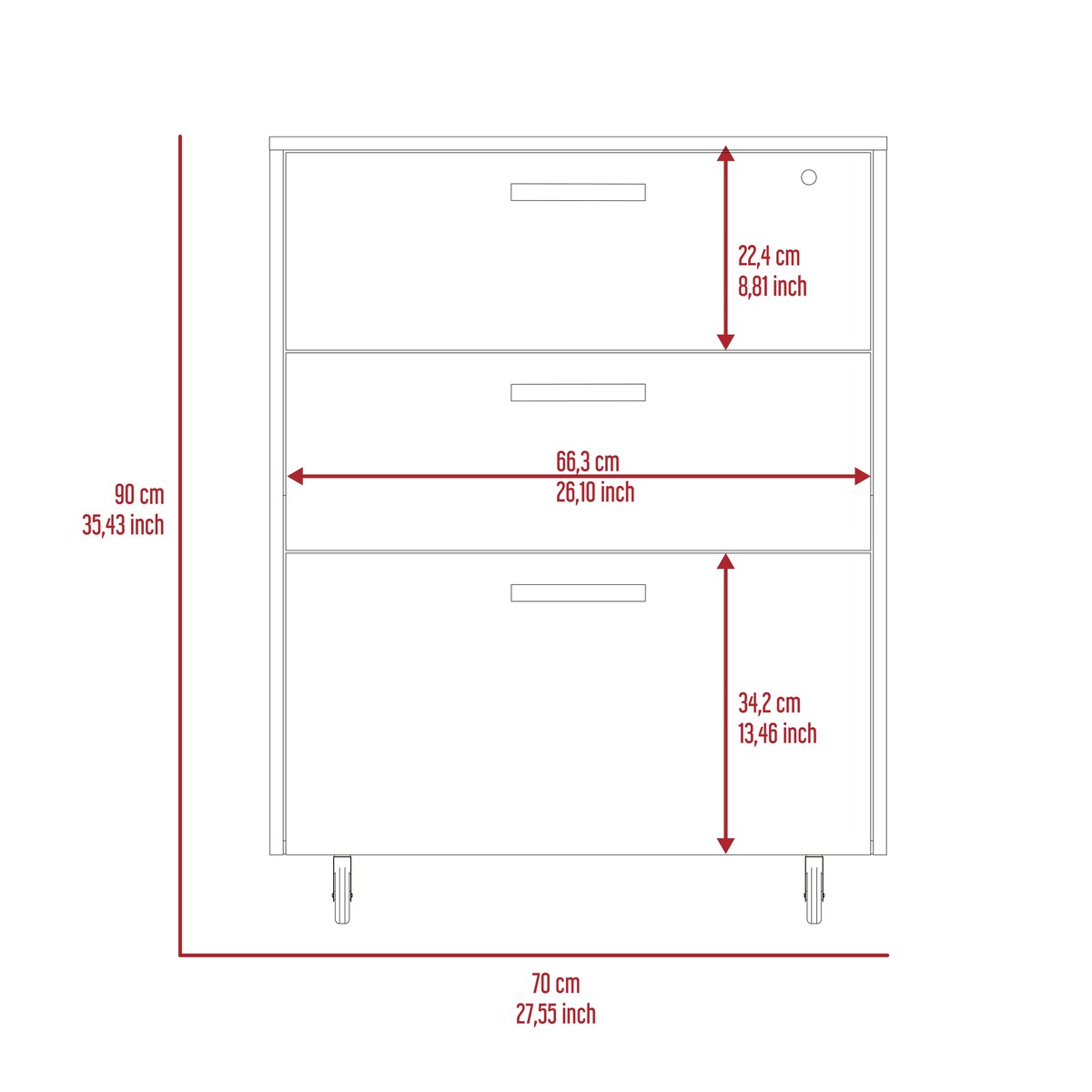 3 Drawers Storage Cabinet with Casters Lions Office