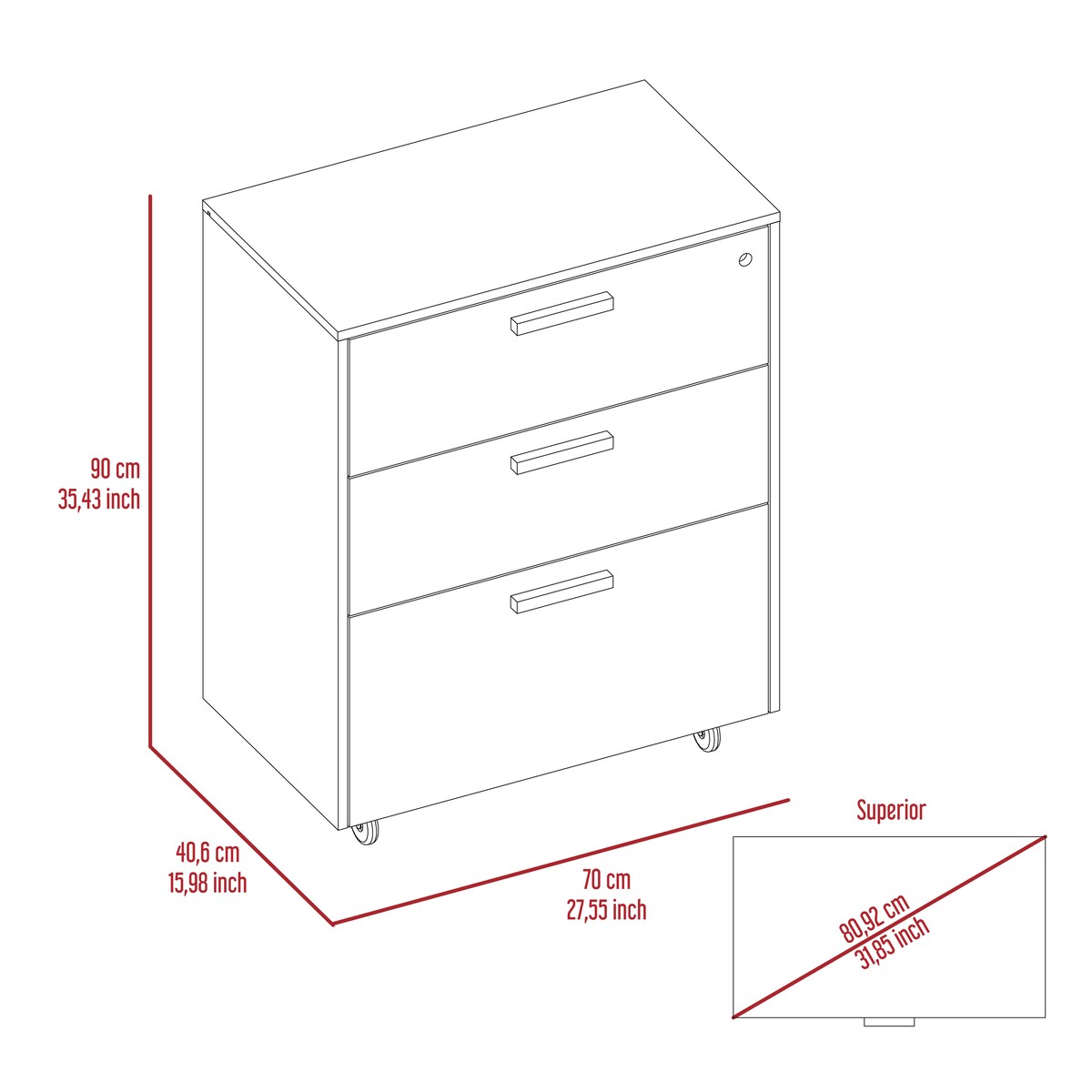 3 Drawers Storage Cabinet with Casters Lions Office