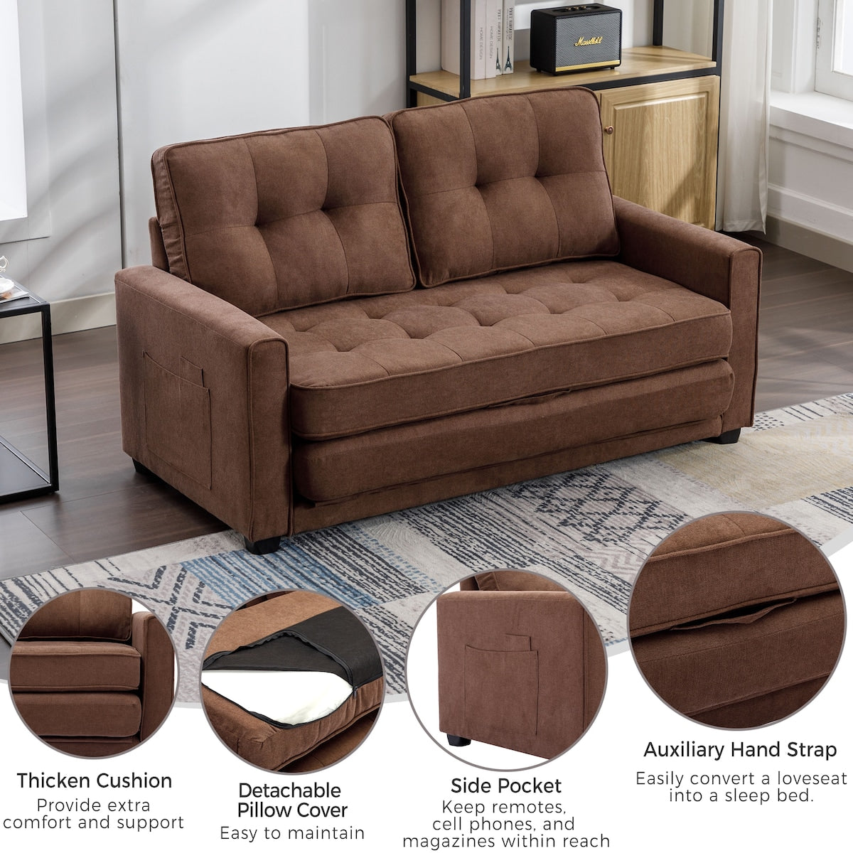 3 Fold Sofa Morden Adjustable Futon Couch Velvet Sofa, Accent sofa, Loveseat Sofa