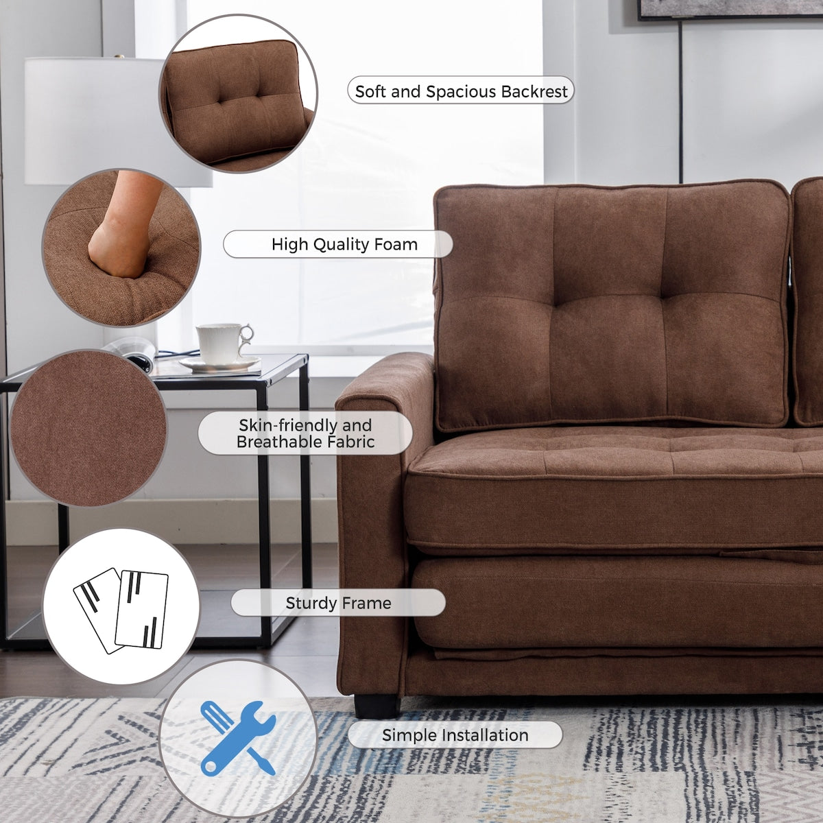 3 Fold Sofa Morden Adjustable Futon Couch Velvet Sofa, Accent sofa, Loveseat Sofa