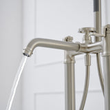 3-Handle Freestanding Floor Mount Tub Faucet Bathtub Filler With Hand Shower