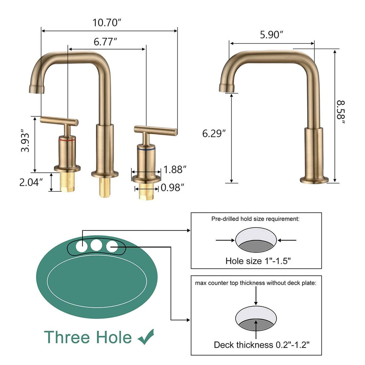 3 Holes Bathroom Sink Faucet With Drain Assembly 8 Inch Widespread Bathroom Faucets 2 Handle Modern Lavatory Basin Vanity Taps
