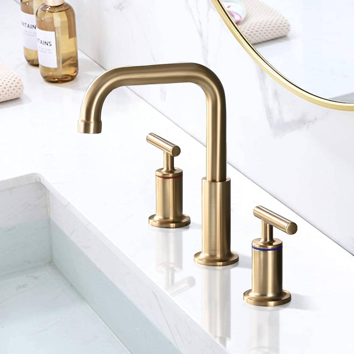 3 Holes Bathroom Sink Faucet With Drain Assembly 8 Inch Widespread Bathroom Faucets 2 Handle Modern Lavatory Basin Vanity Taps
