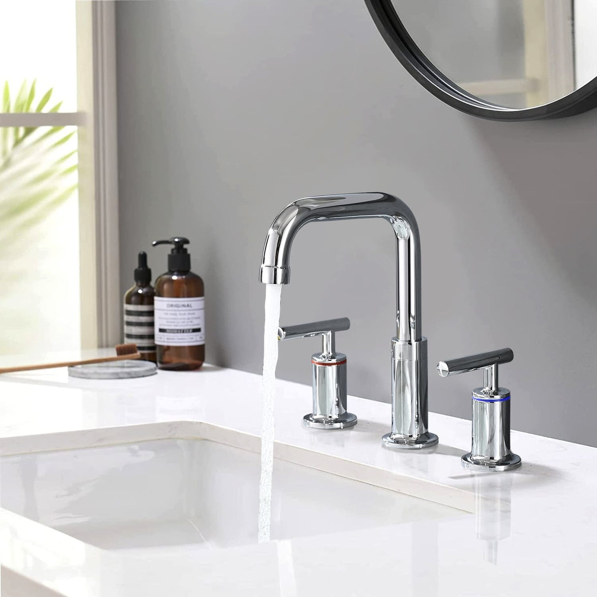 3 Holes Bathroom Sink Faucet With Drain Assembly 8 Inch Widespread Bathroom Faucets 2 Handle Modern Lavatory Basin Vanity Taps