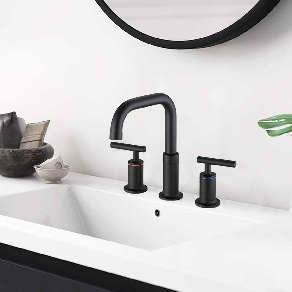 3 Holes Bathroom Sink Faucet With Drain Assembly 8 Inch Widespread Bathroom Faucets 2 Handle Modern Lavatory Basin Vanity Taps