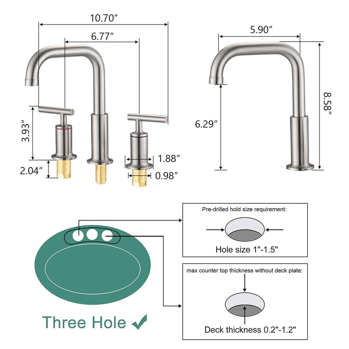 3 Holes Bathroom Sink Faucet With Drain Assembly 8 Inch Widespread Bathroom Faucets 2 Handle Modern Lavatory Basin Vanity Taps