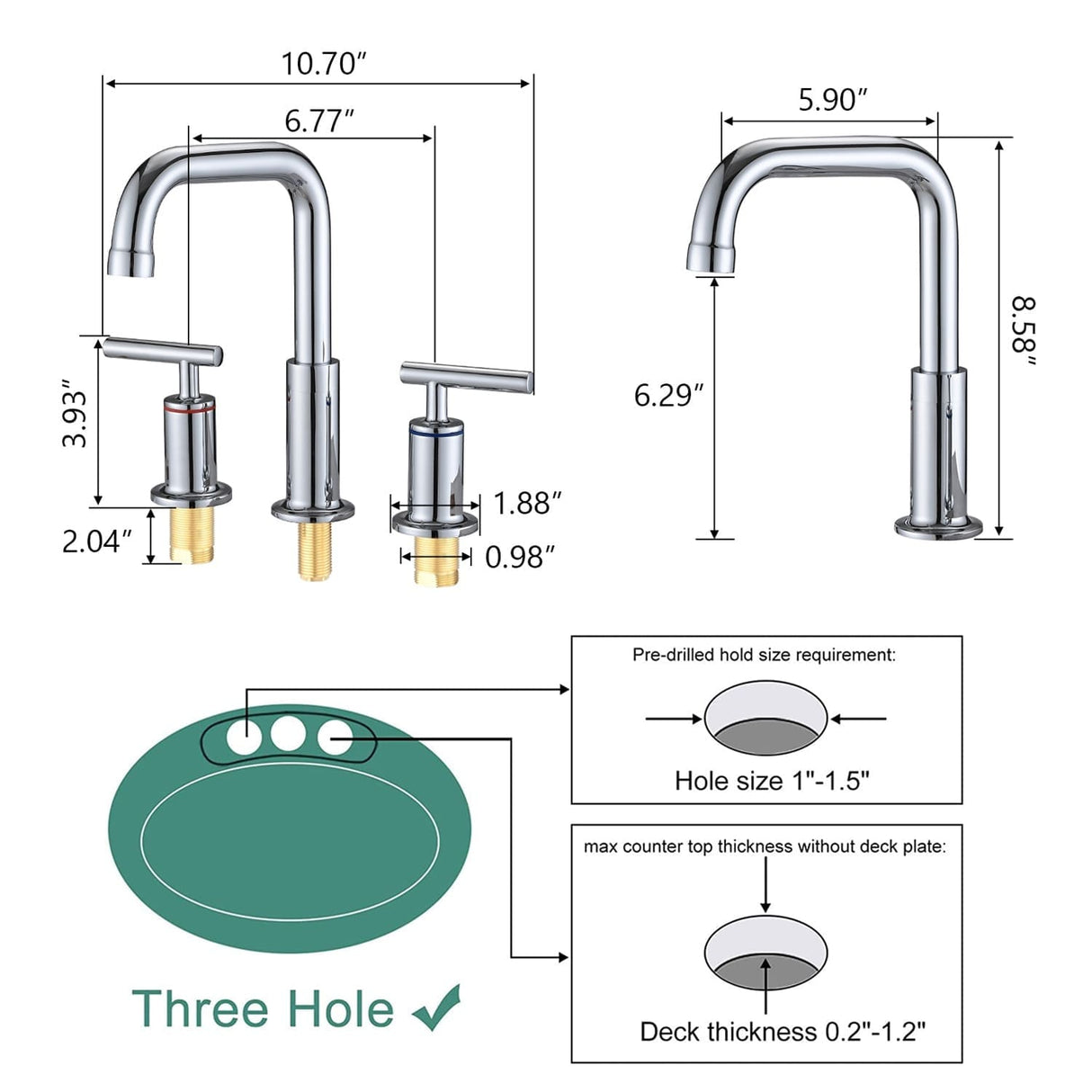 3 Holes Bathroom Sink Faucet With Drain Assembly 8 Inch Widespread Bathroom Faucets 2 Handle Modern Lavatory Basin Vanity Taps