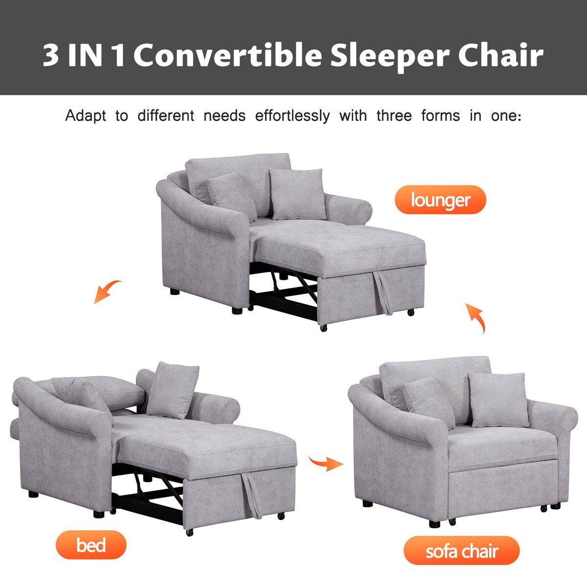 3 IN 1 Lounger Chair Convertible Sleeper Chair