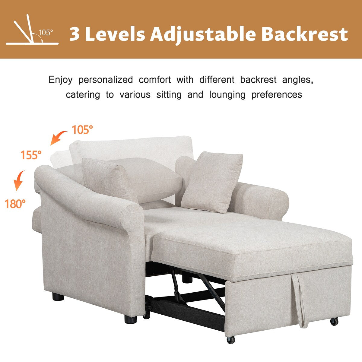 3 IN 1 Lounger Chair Convertible Sleeper Chair