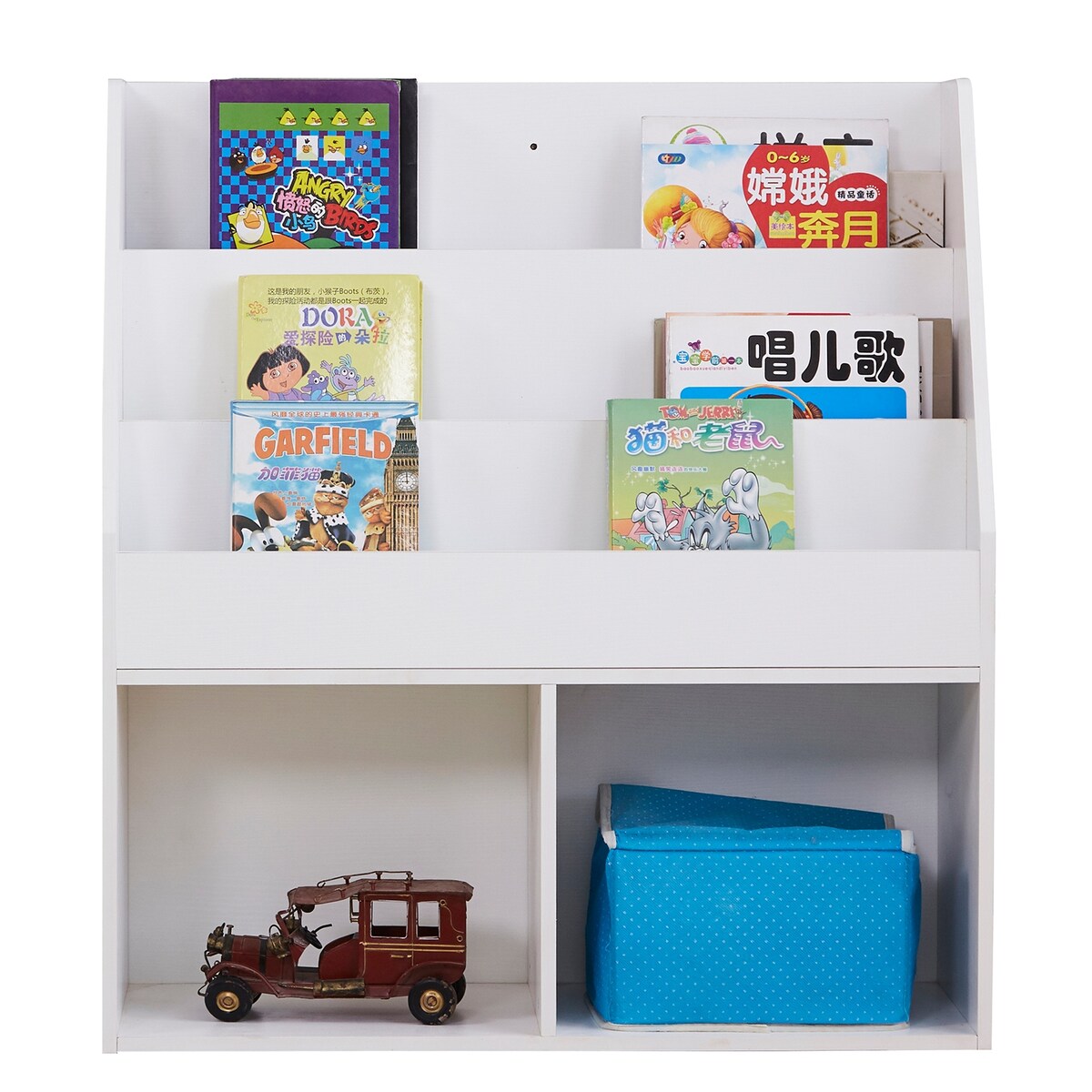 3-Layer Bookshelf With 2 Large Compartments Organizer Holder-White