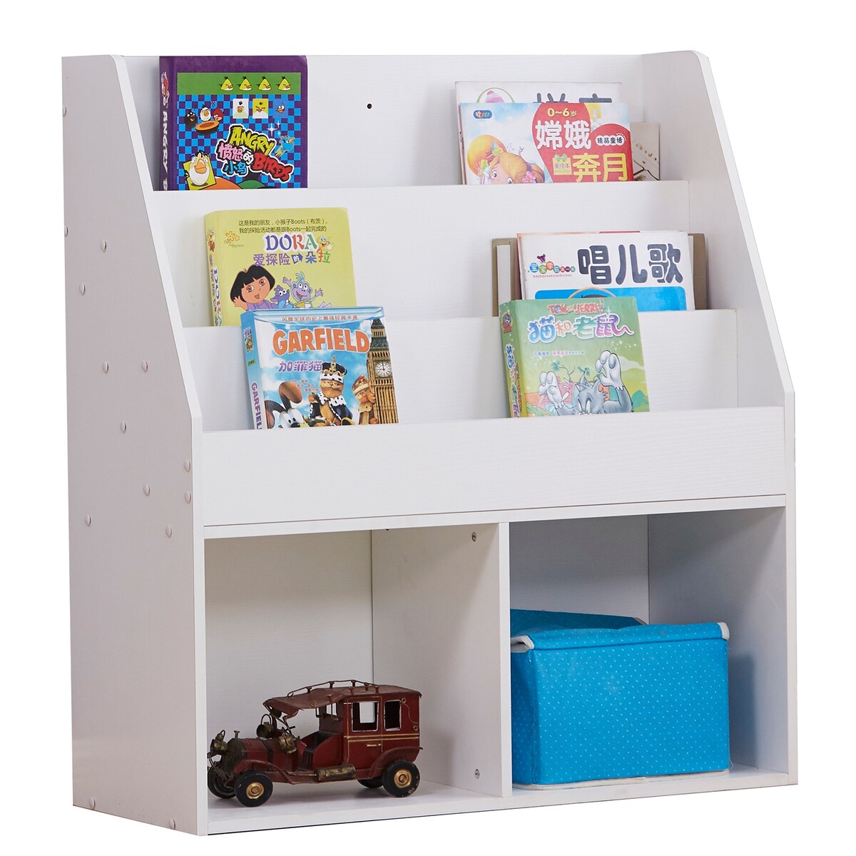 3-Layer Bookshelf With 2 Large Compartments Organizer Holder-White