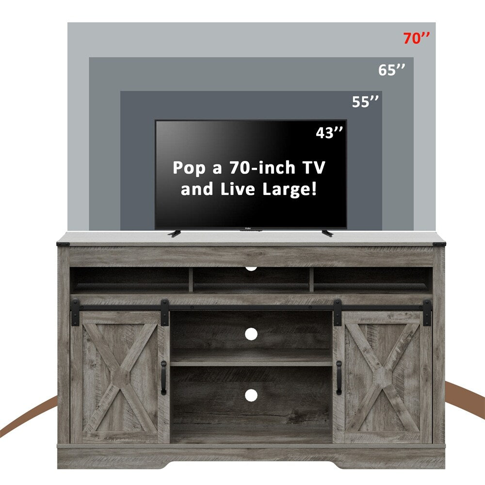 3 Level Adjustable Shelves Barn Door Light Gray Wood Tv Stands Kitchen Cabinets