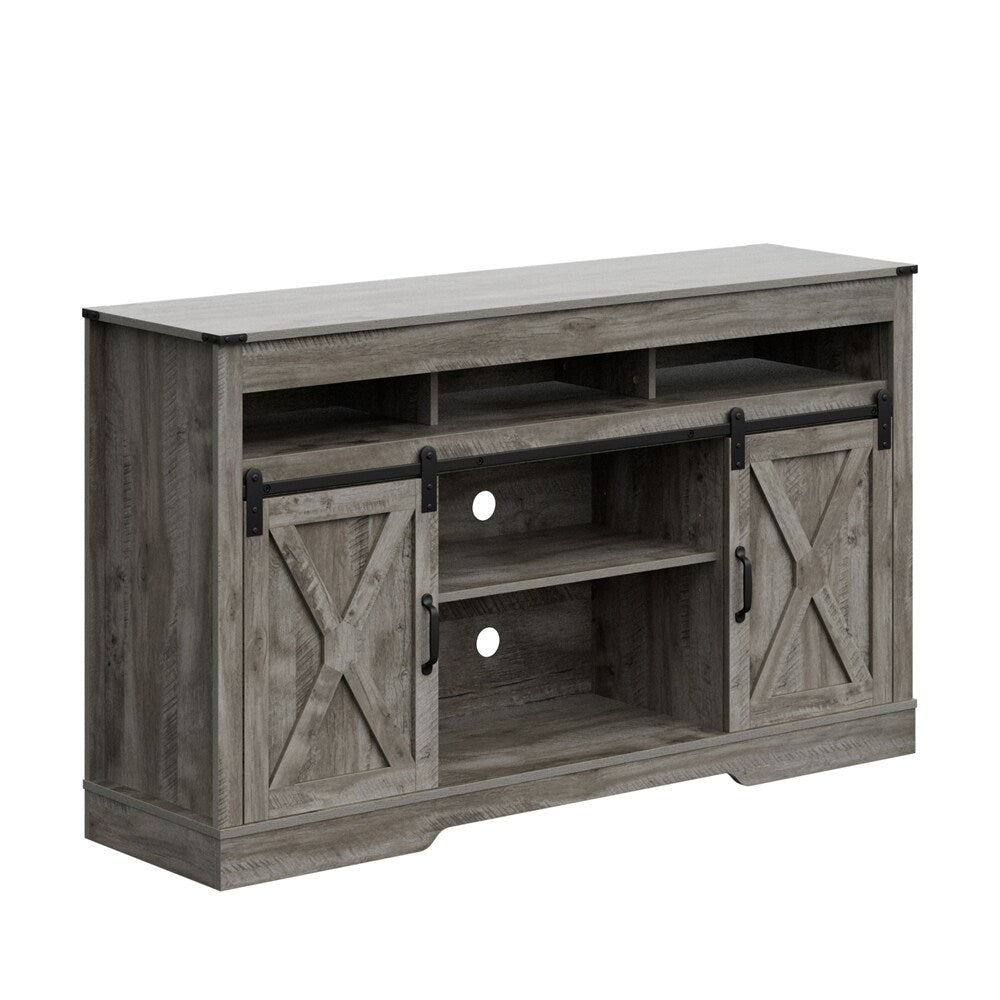 3 Level Adjustable Shelves Barn Door Light Gray Wood Tv Stands Kitchen Cabinets