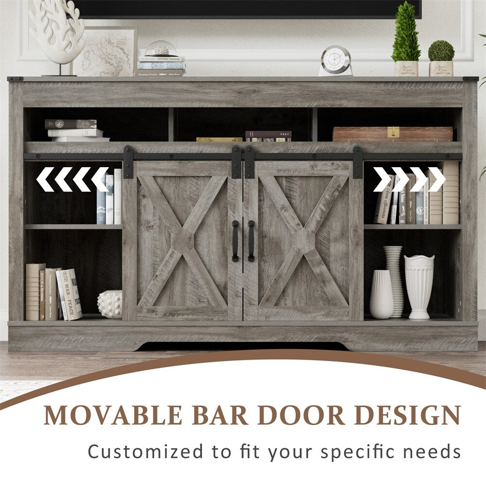 3 Level Adjustable Shelves Barn Door Light Gray Wood Tv Stands Kitchen Cabinets