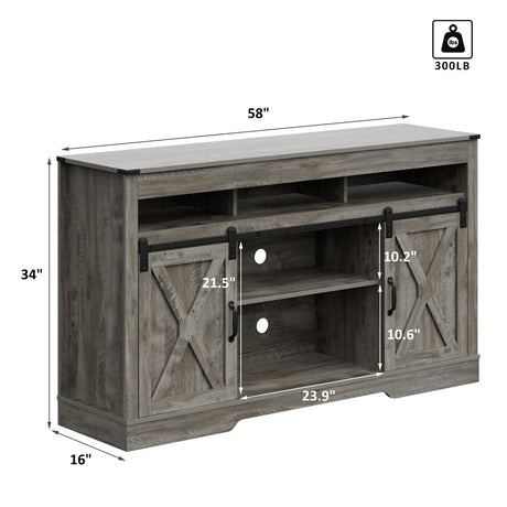 3 Level Adjustable Shelves Barn Door Light Gray Wood Tv Stands Kitchen Cabinets