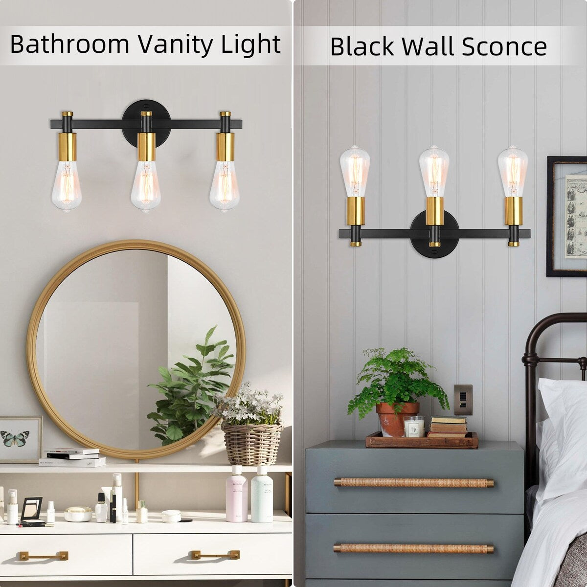 3-Light Bathroom Light Fixture Vintage Wall Sconces Lighting for Bedroom Kitchen Entryway Hallway Living Room