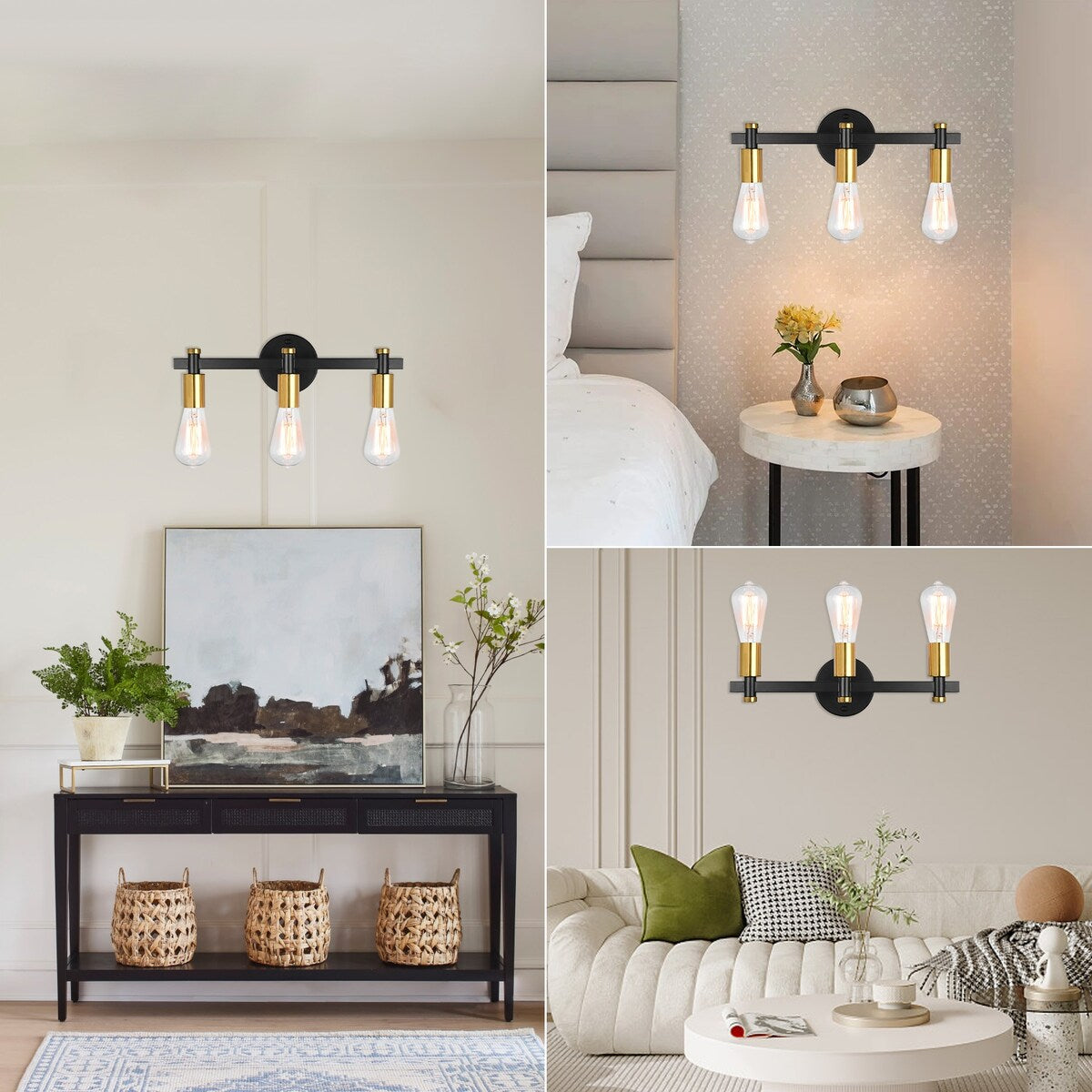 3-Light Bathroom Light Fixture Vintage Wall Sconces Lighting for Bedroom Kitchen Entryway Hallway Living Room