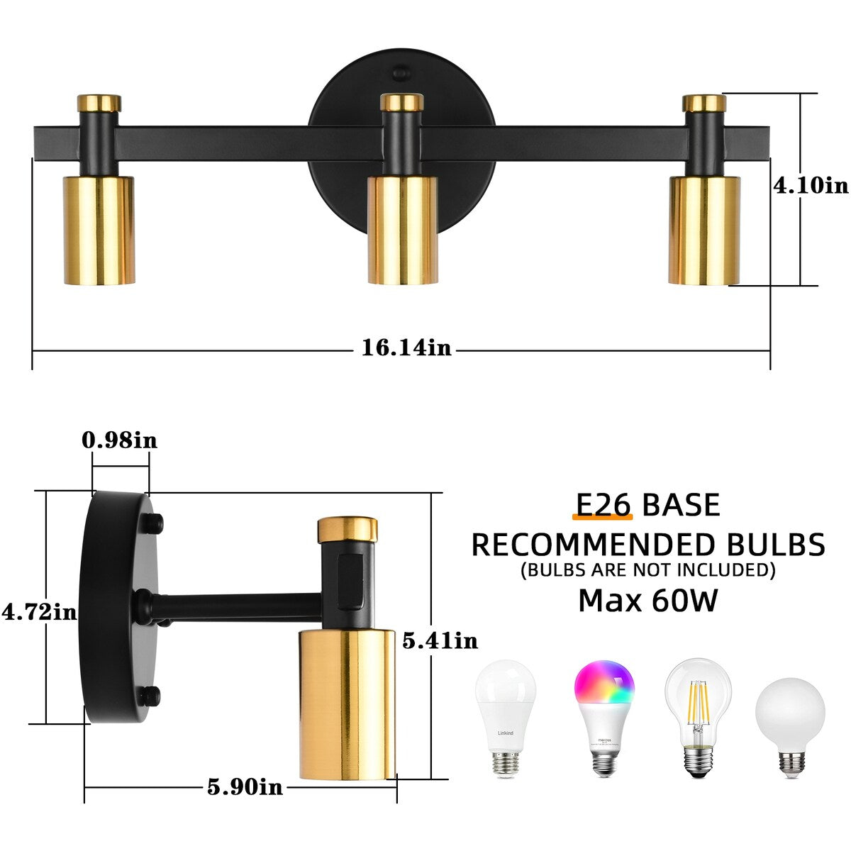 3-Light Bathroom Light Fixture Vintage Wall Sconces Lighting for Bedroom Kitchen Entryway Hallway Living Room