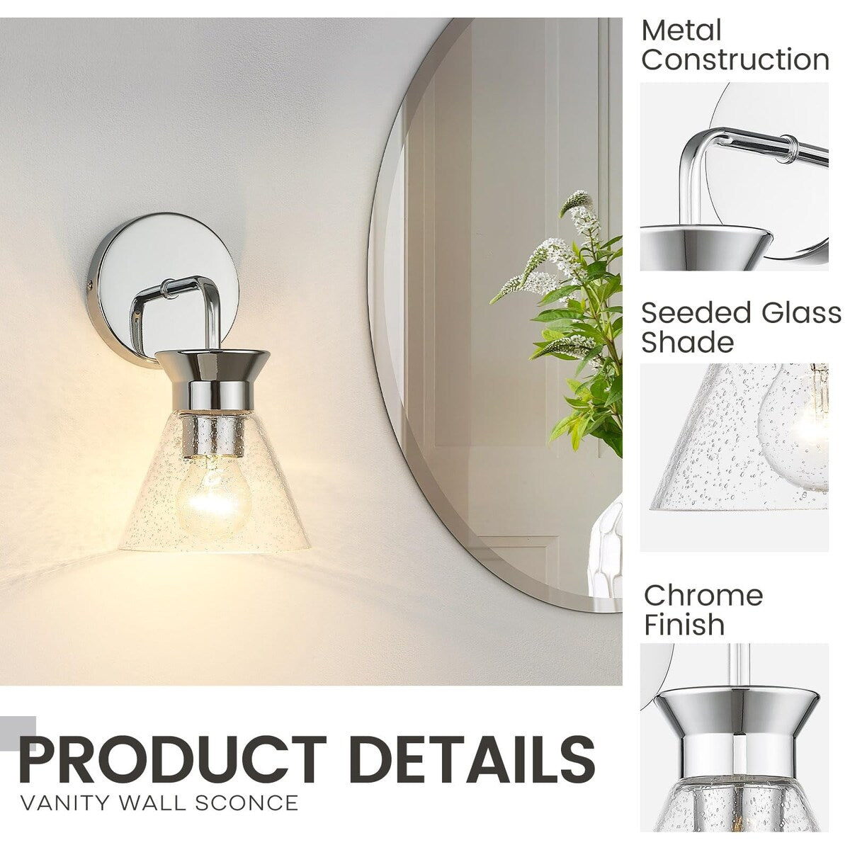 3-Light Bathroom Light Fixtures Chrome Finish