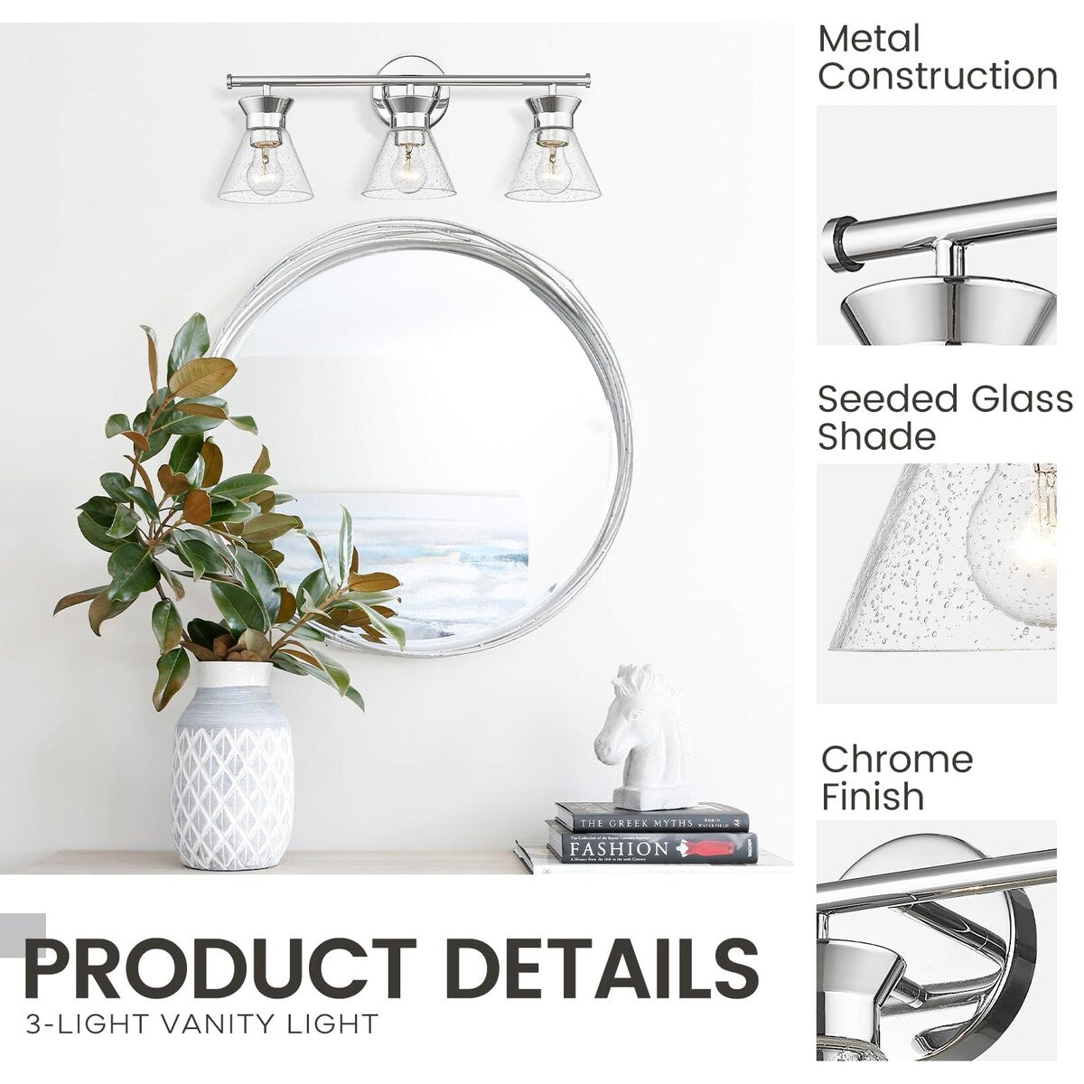 3-Light Bathroom Light Fixtures Chrome Finish