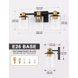 3-Light Bathroom Light Fixtures, Black and Gold Bathroom Wall Lights, Modern Vanity Light with Clear Glass Shade - 17.32 in.