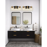 3-Light Bathroom Light Fixtures, Black and Gold Bathroom Wall Lights, Modern Vanity Light with Clear Glass Shade - 17.32 in.