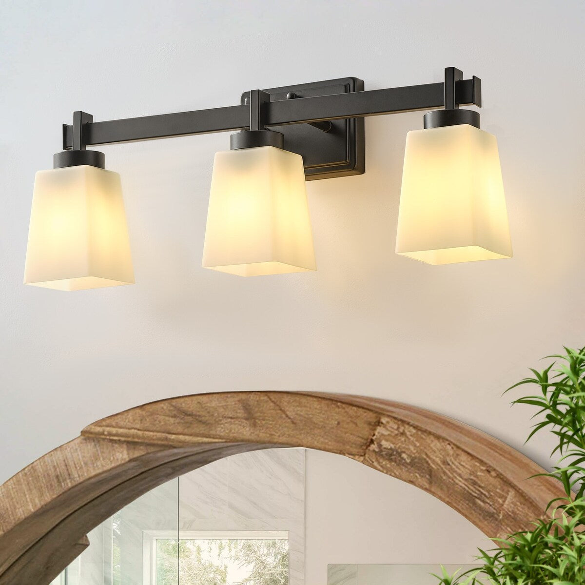 3-Light Bathroom Vanity Light Fixtures Over Mirror Decor Milky White Glass Shades