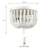 3-Light Bohemia Antique White Wood Beaded Flush Mount Ceiling Light