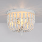 3-Light Bohemia Antique White Wood Beaded Flush Mount Ceiling Light