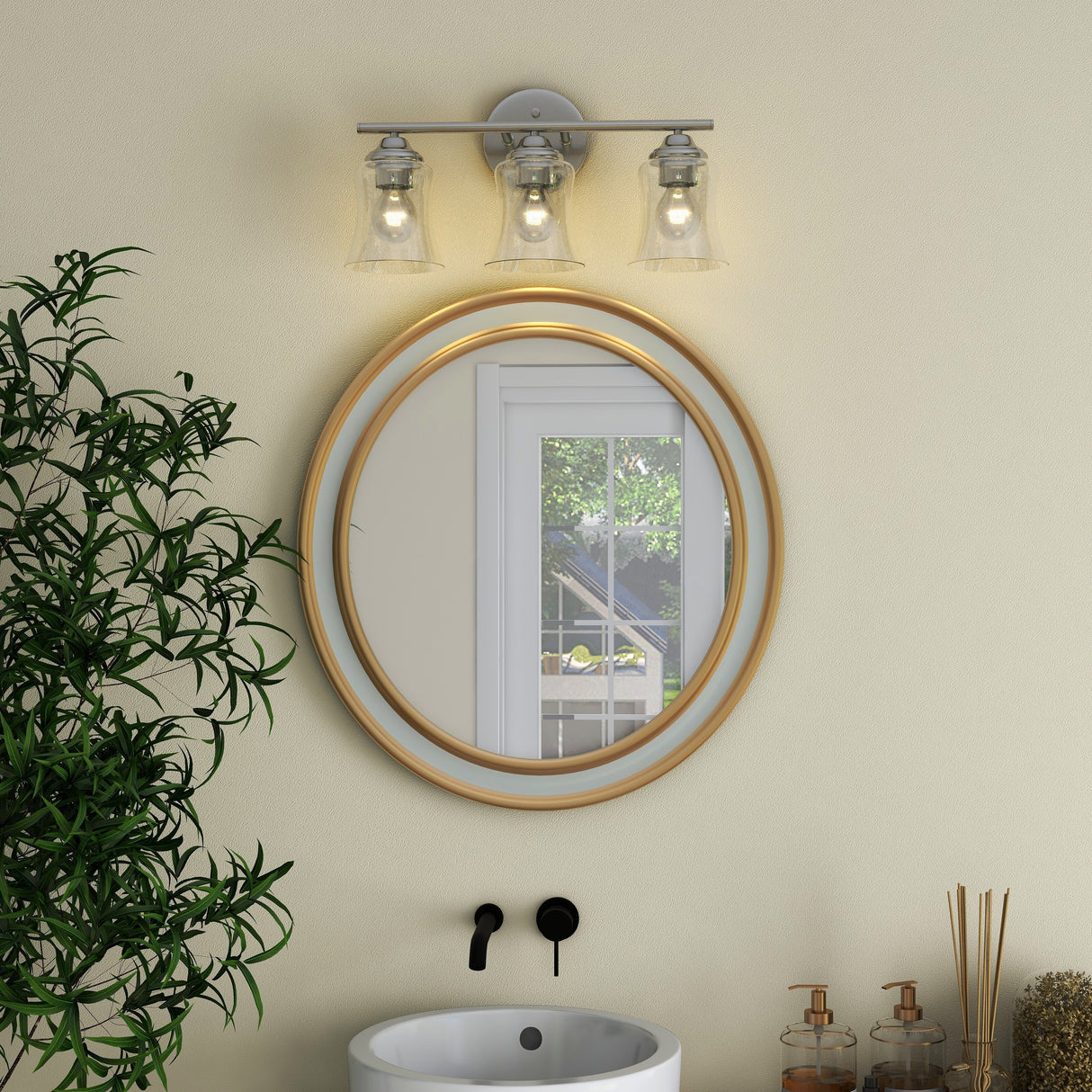 3-Light Brushed Nickel Bathroom Vanity Light - Brushed Nickle