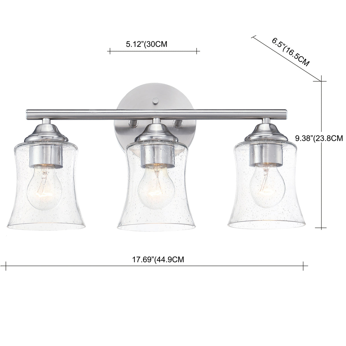 3-Light Brushed Nickel Bathroom Vanity Light - Brushed Nickle