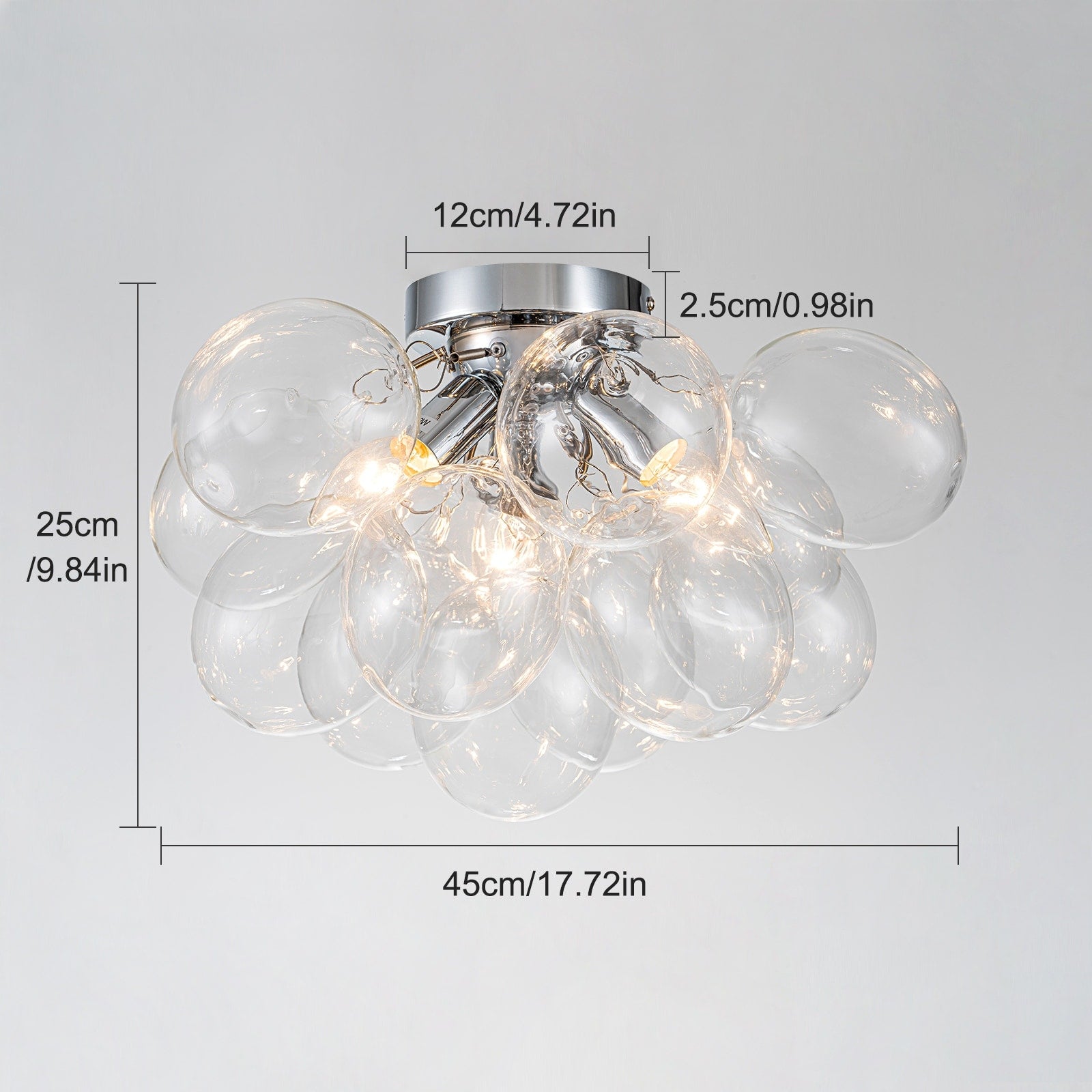 Starsky 3-Light 17in. Contemporary Glass Bubble Semi Flush