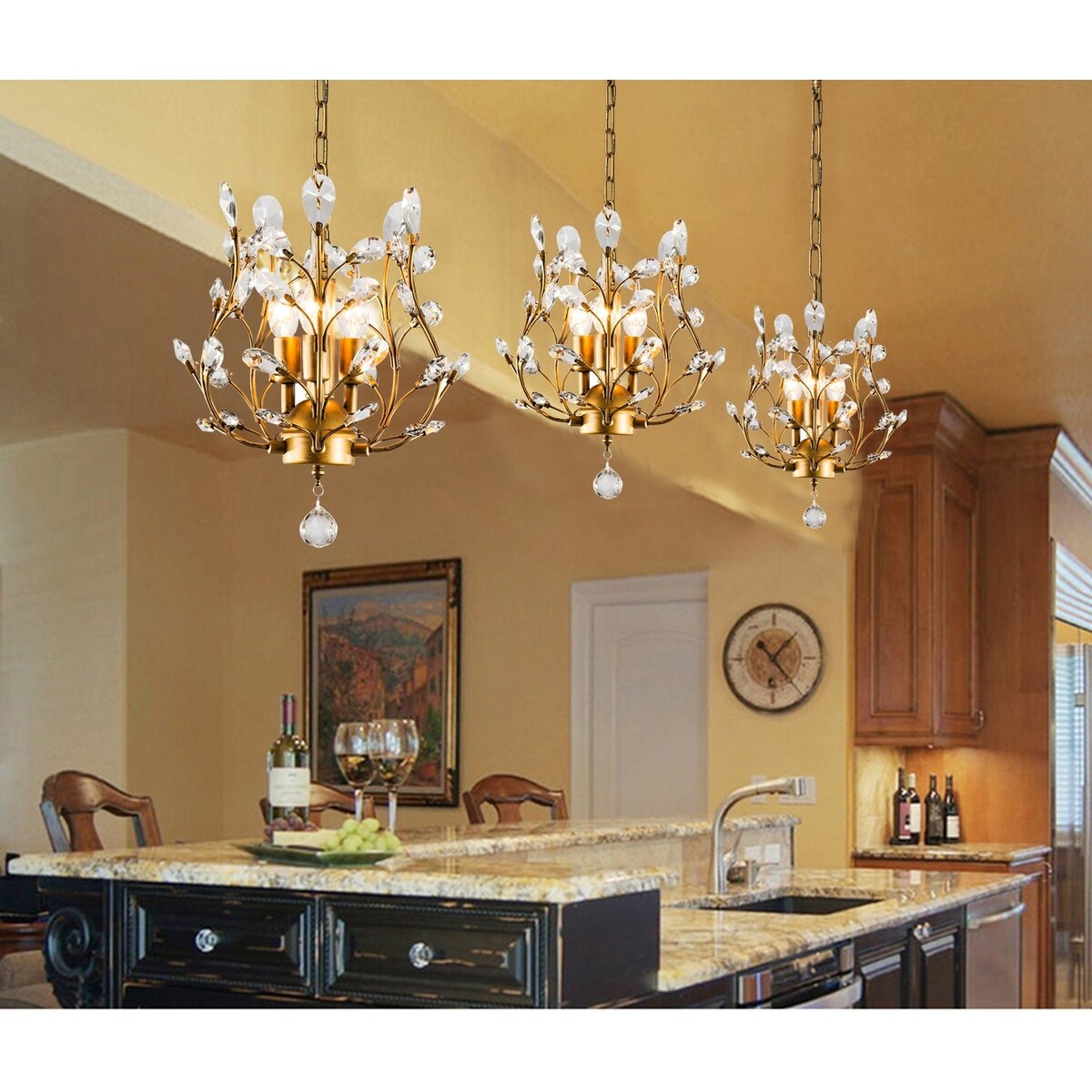 3-Light Crystal Chandeliers,Ceiling Lights,Crystal Pendant Lighting,Ceiling Light Fixtures for Living Room