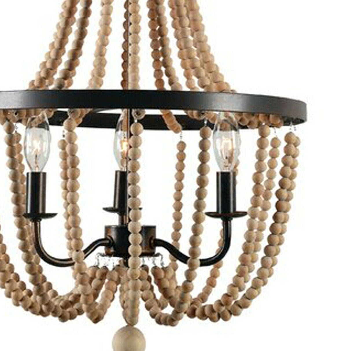 Bohemian 3-Light Wood Beaded Empire Chandelier Adjustable - 15" X 50"