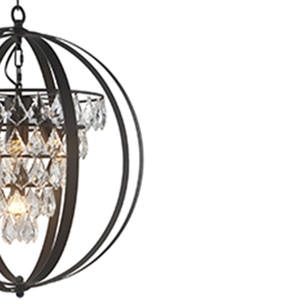 3 Light Globe Chandelier in Antique Brown Finish and Clear Crystals