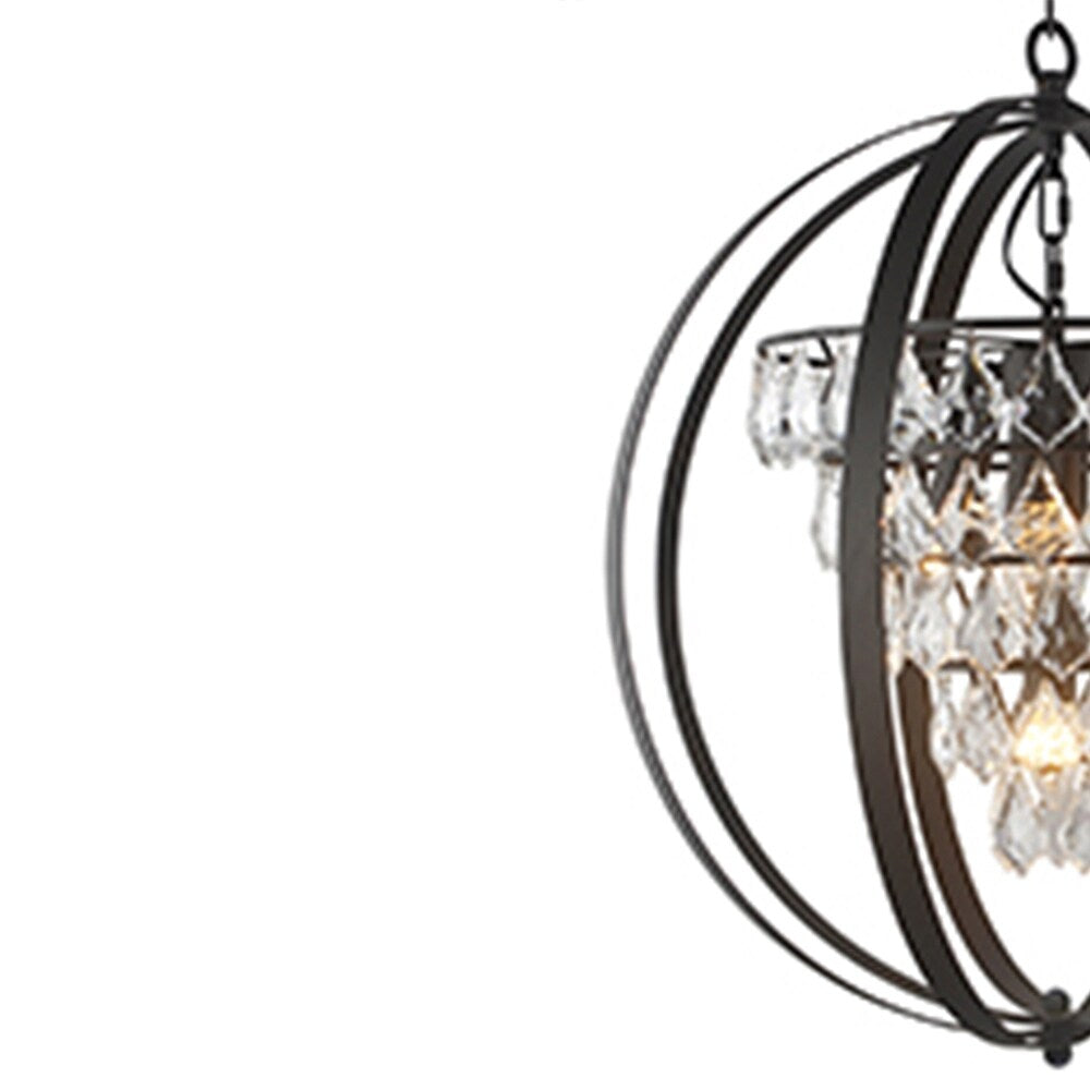 3 Light Globe Chandelier in Antique Brown Finish and Clear Crystals