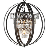 3 Light Globe Chandelier in Antique Brown Finish and Clear Crystals