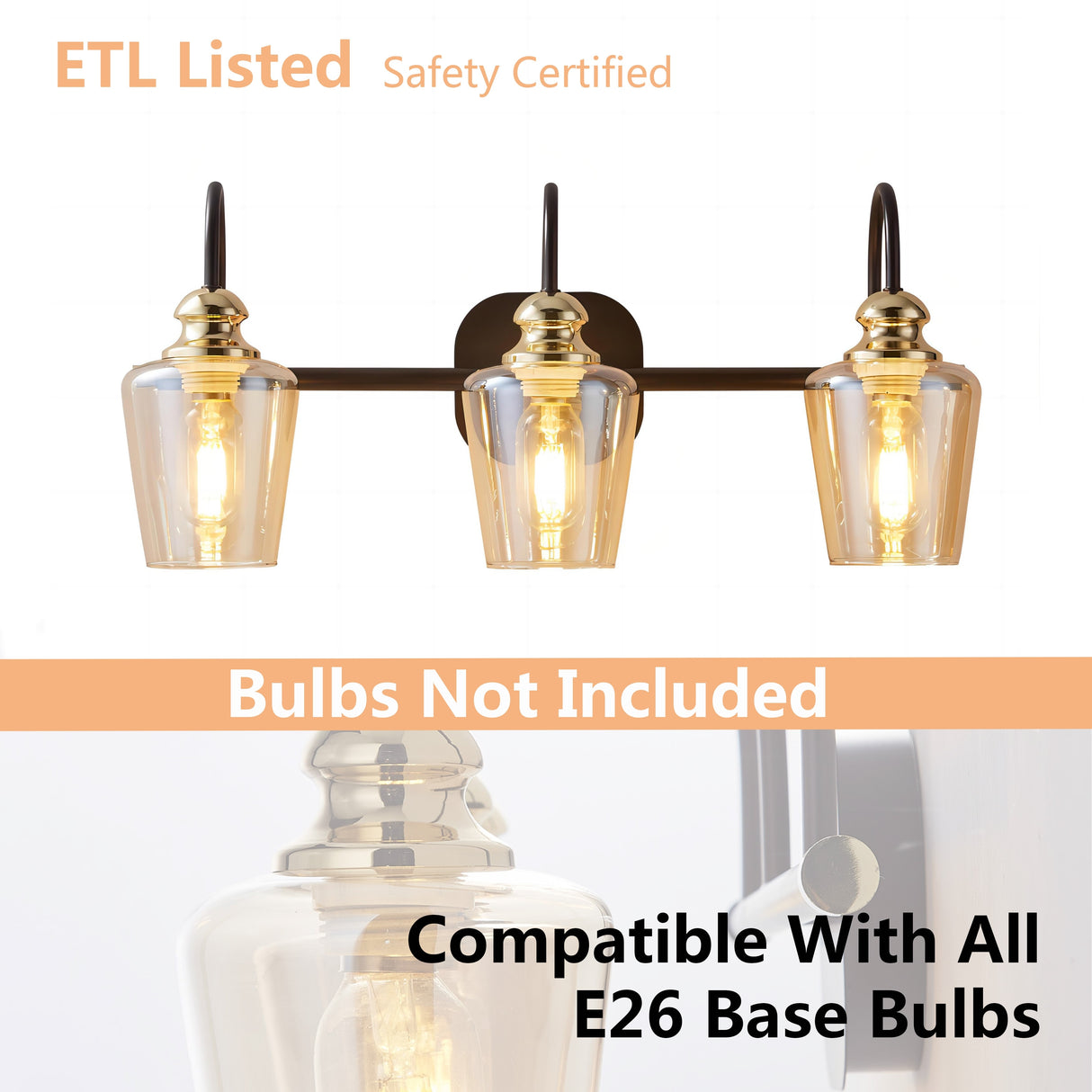 3 Light Industrial Bathroom Vanity Lamp with Crystal/Glass Lampshades - 22.25