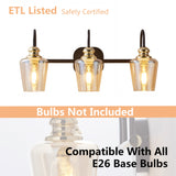3 Light Industrial Bathroom Vanity Lamp with Crystal/Glass Lampshades - 22.25