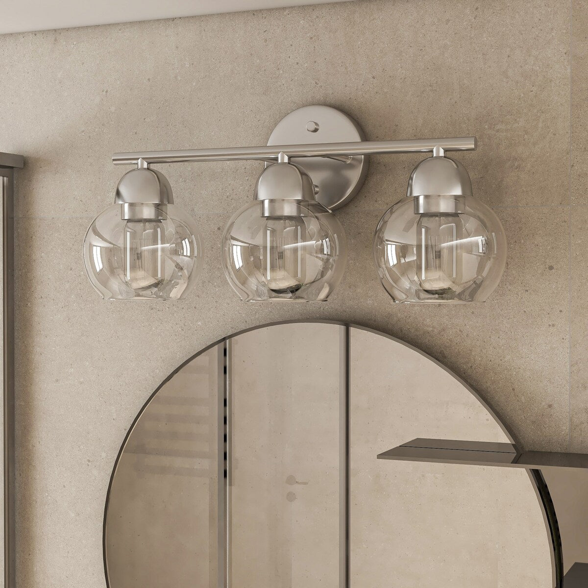 3-Light Metal Bathroom Vanity Lights Glass Shade Wall Sconces