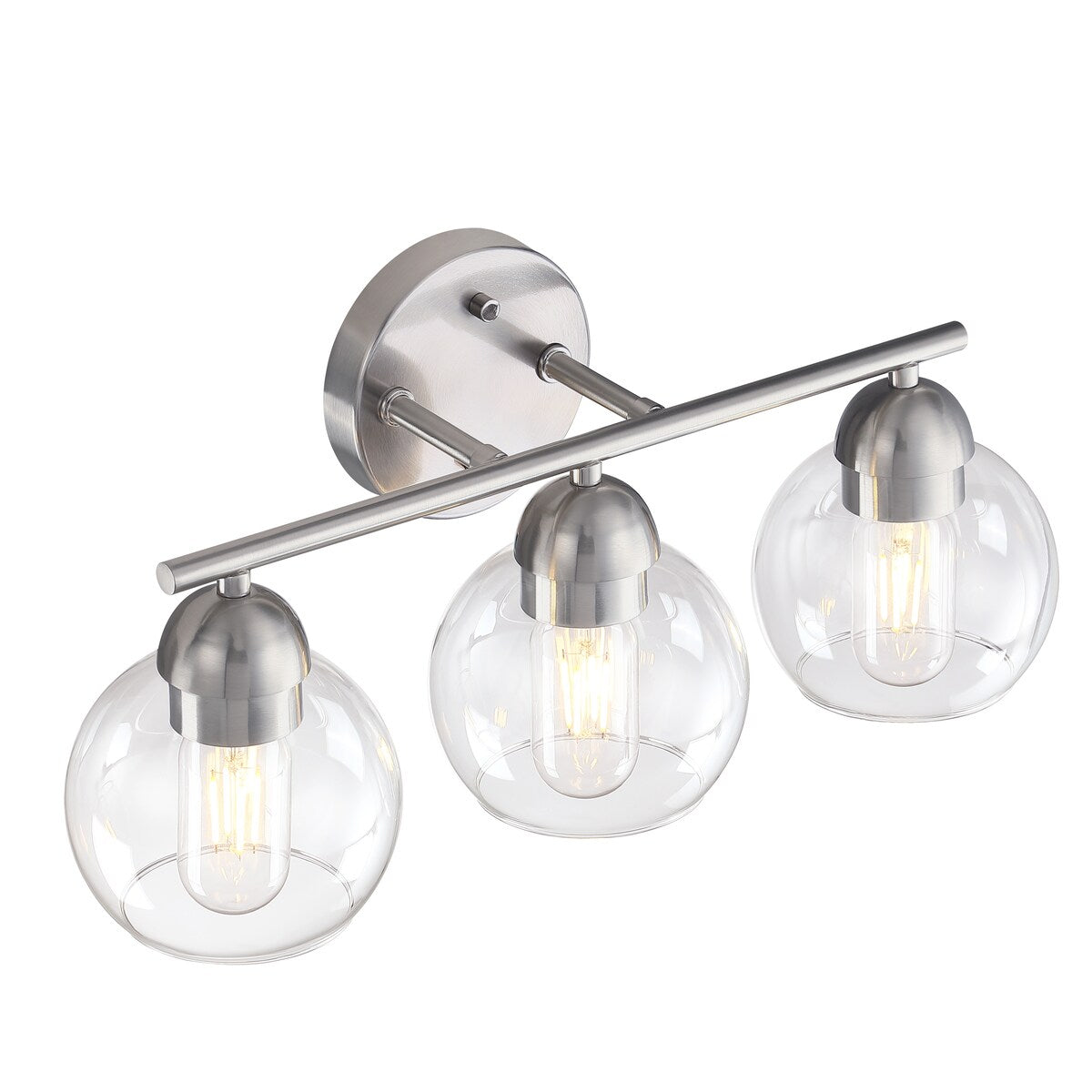 3-Light Metal Bathroom Vanity Lights Glass Shade Wall Sconces