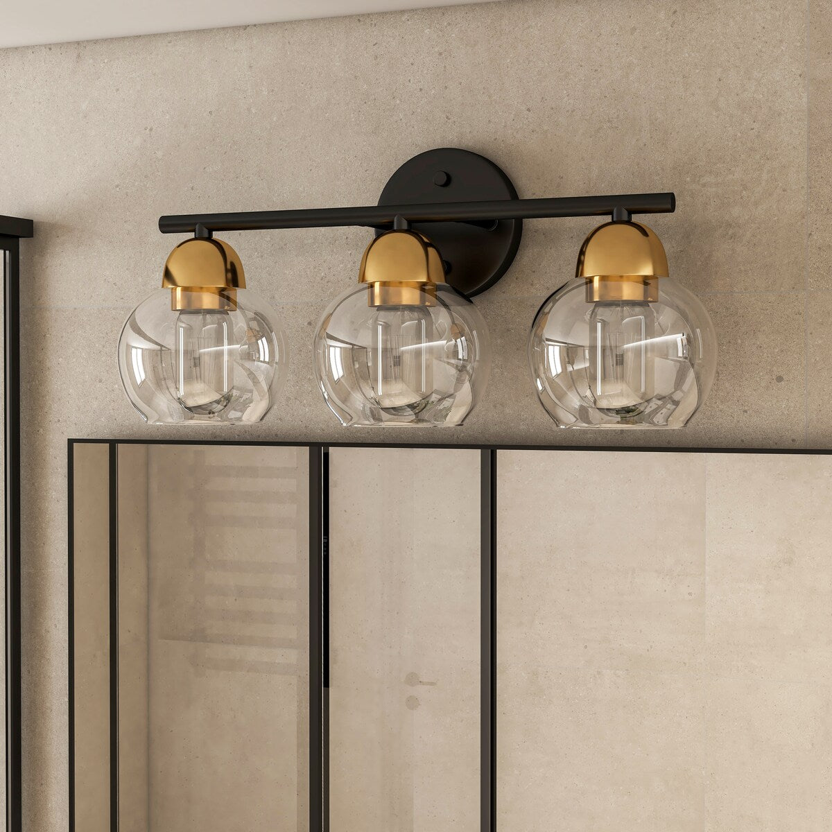 3-Light Metal Bathroom Vanity Lights Glass Shade Wall Sconces
